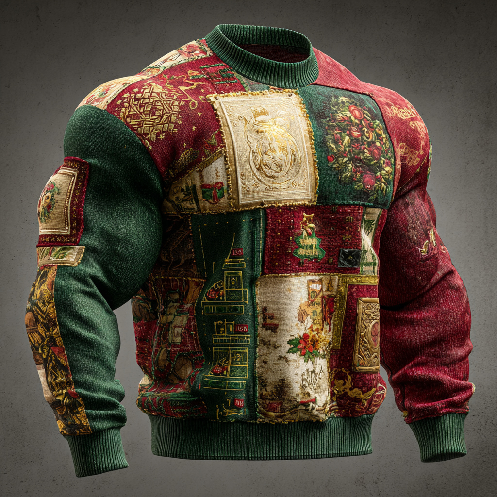 Men's Christmas-themed Patchwork Sweatshirt