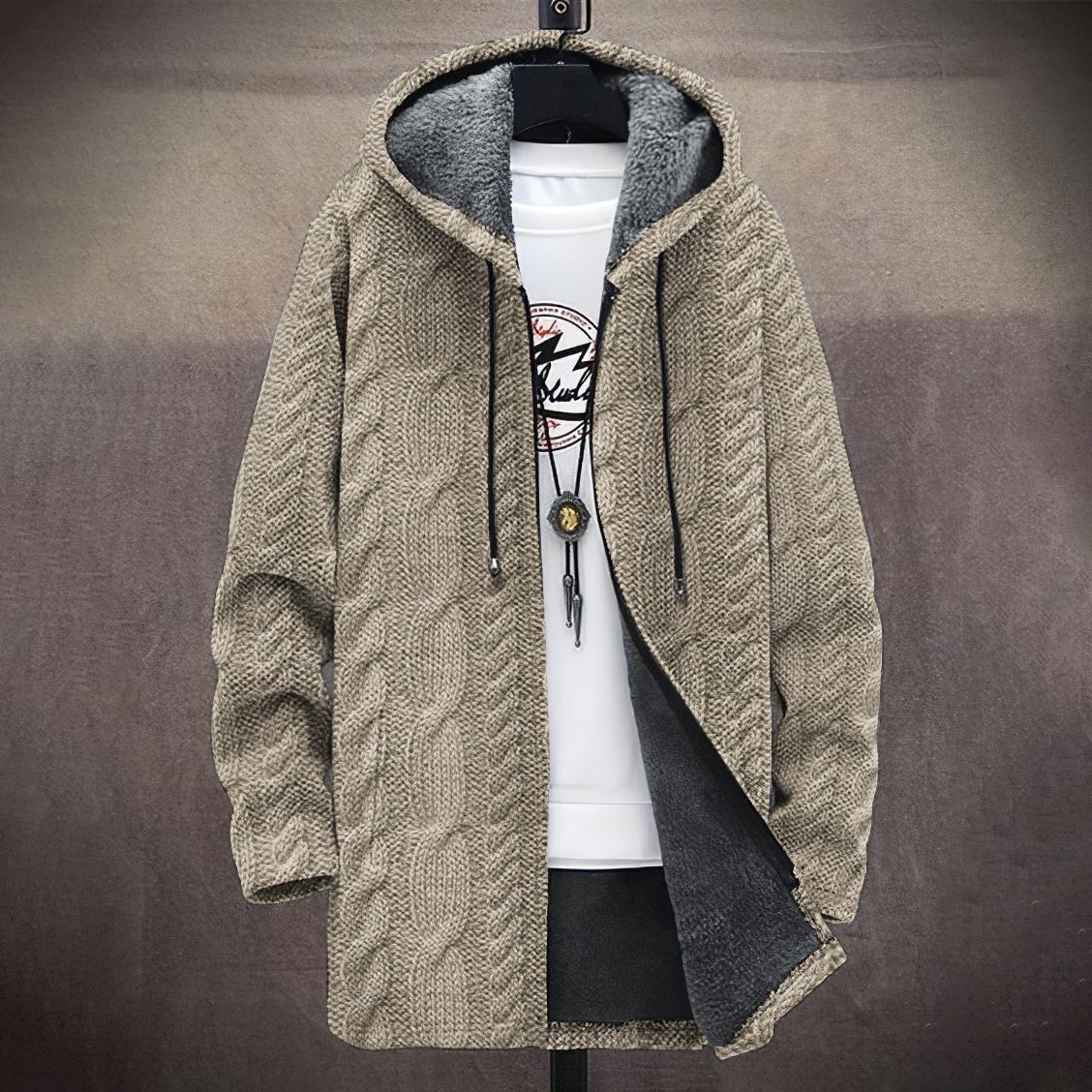 Men's Vintage Knitted Graphic Comfort Plush Hooded Coat