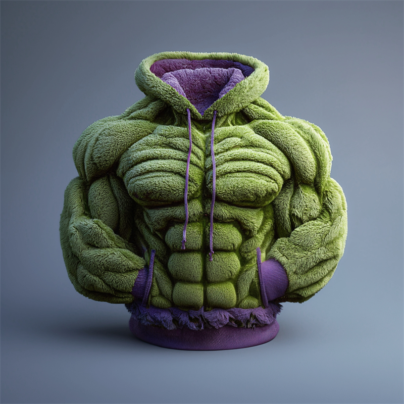 Men's Christmas Green Muscle Line Contrast Cozy Plush Hoodie