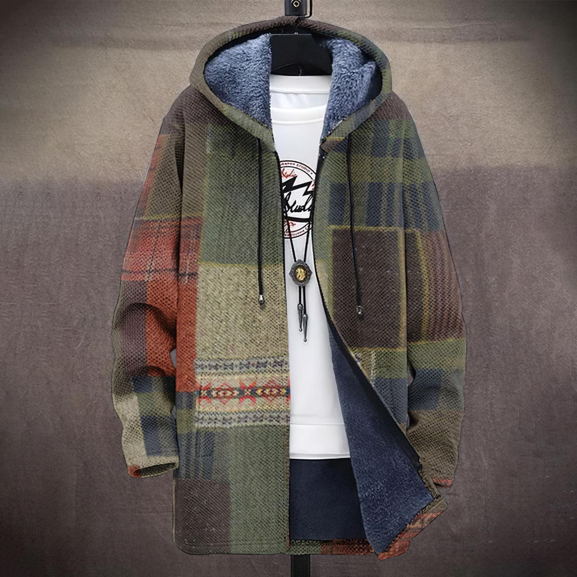 Men's Vintage Knitted Color Block Cozy Plush Hooded Coat