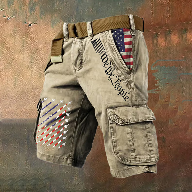Men's Retro Flag Multi-pocket Printed Shorts
