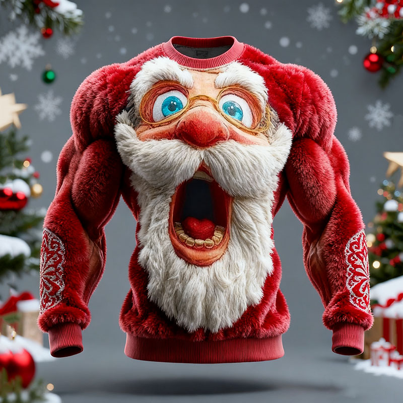 Men's Surprised Santa Claus Print Ugly Sweater