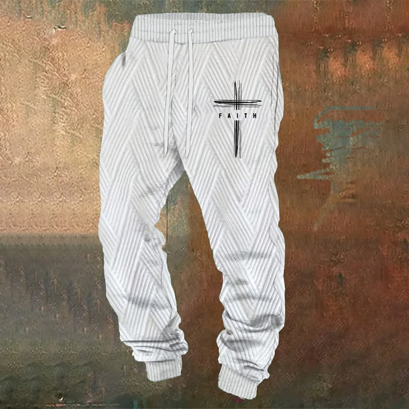 Men's Retro Faith Design Jacquard Fabric Casual Sweatpants