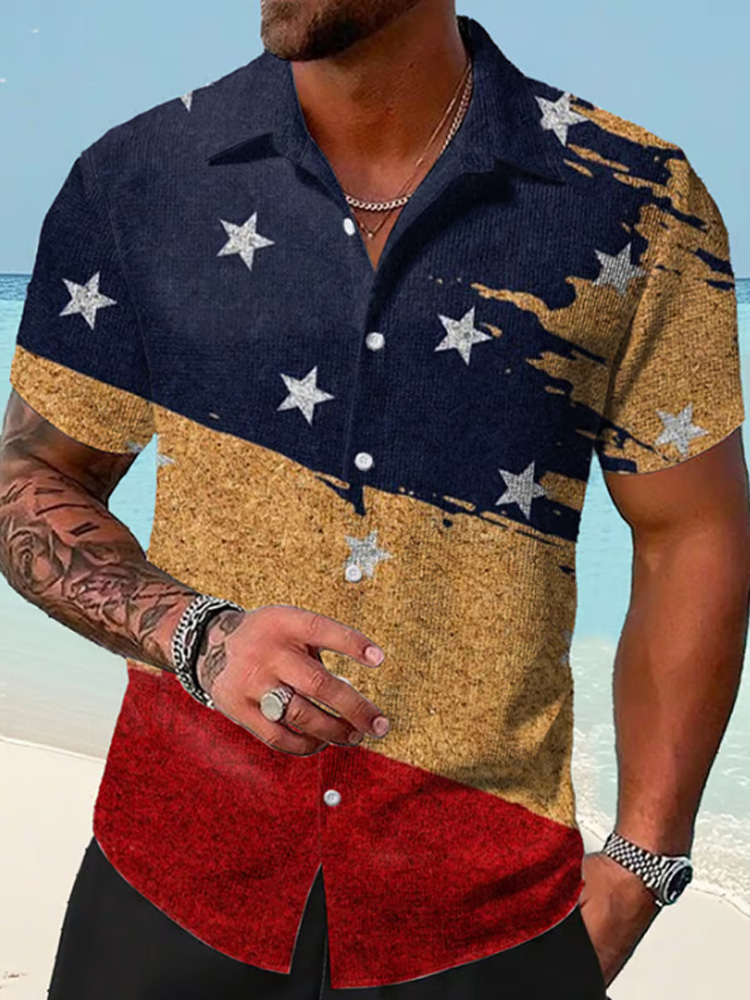 Men's Independence Day Flag Print Casual Shirt