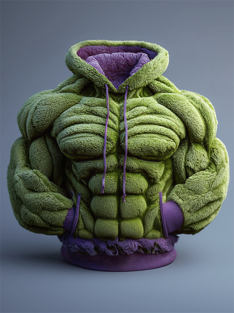 Men's Christmas Green Muscle Line Contrast Cozy Plush Hoodie