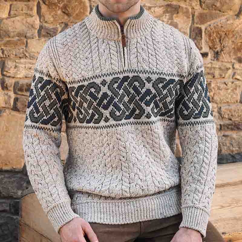 Men'S Celtic Knot Jacquard Aran Knitted Sweater
