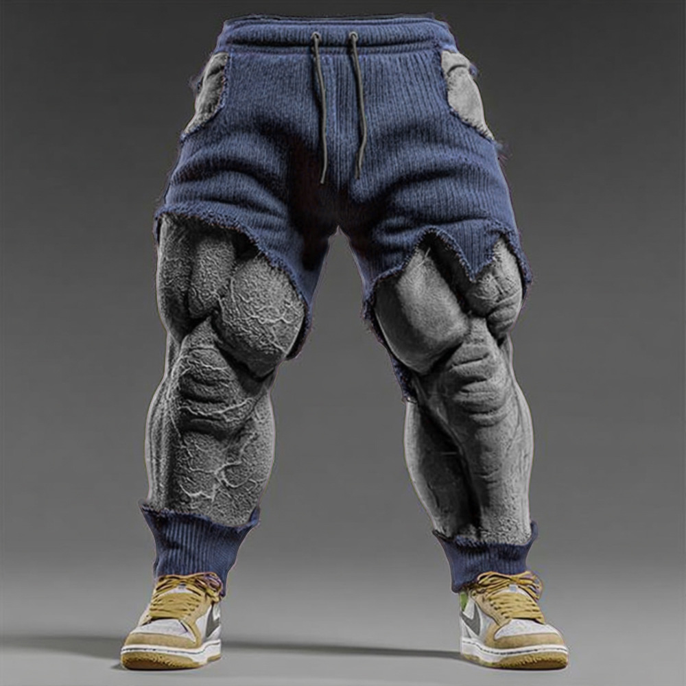 Men's Christmas Muscle Line Art Ripped Sports Pants