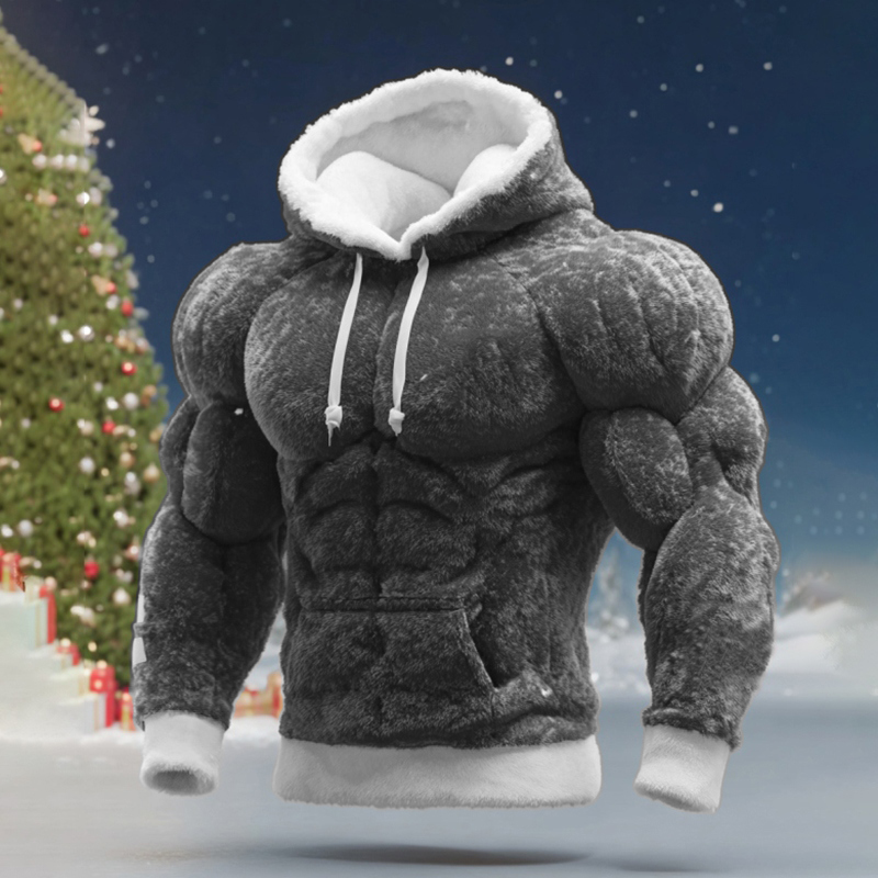 Men's Christmas Muscle Art Flannel Warm Hoodie