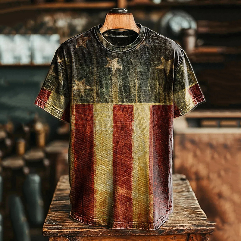Men's Vintage Flag Print Crew Neck T-shirt