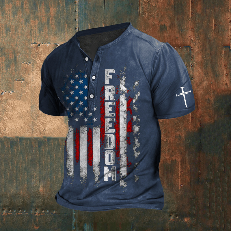 Men's Independence Day Print Henley T-shirt