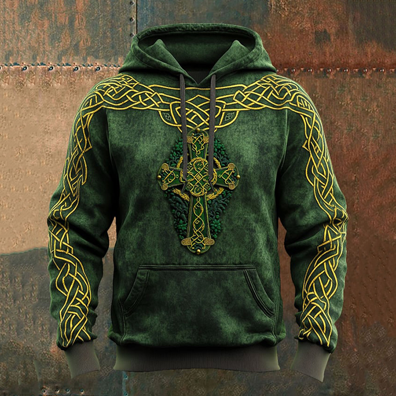 Men's St. Patrick's Day Shamrock Cross Art Print Hoodie