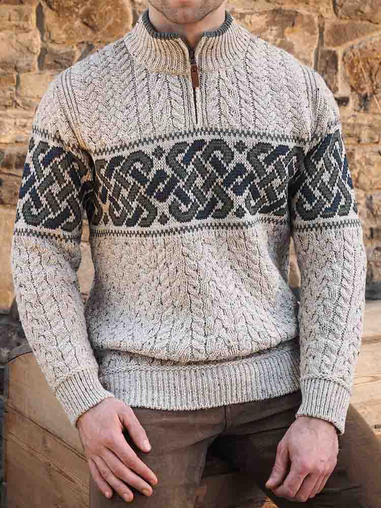 Men'S Celtic Knot Jacquard Aran Knitted Sweater