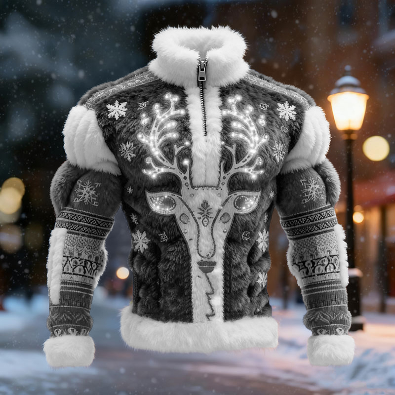 Men's Christmas Reindeer Color Block Zipper Sweatshirt