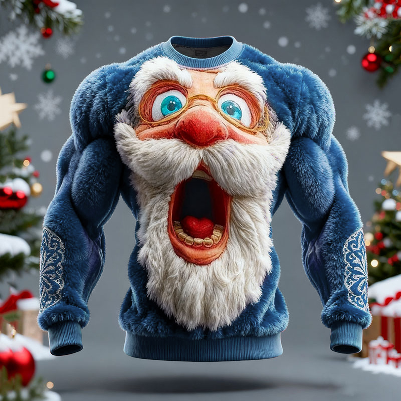 Men's Surprised Santa Claus Print Ugly Sweater