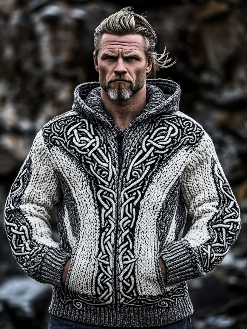 Men's Viking Style Celtic Thick Zip Hooded Sweater