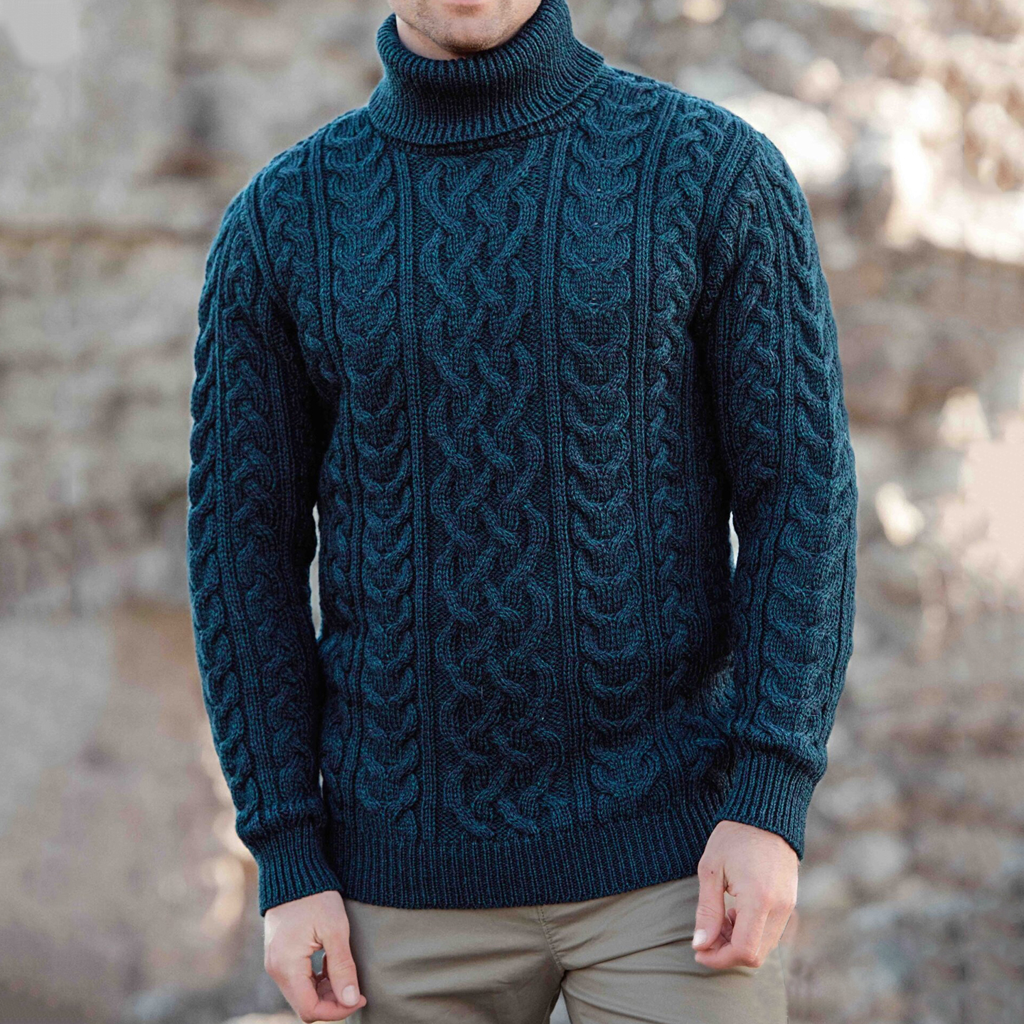 Men's Vintage Jacquard Knit Wool Turtleneck Sweater