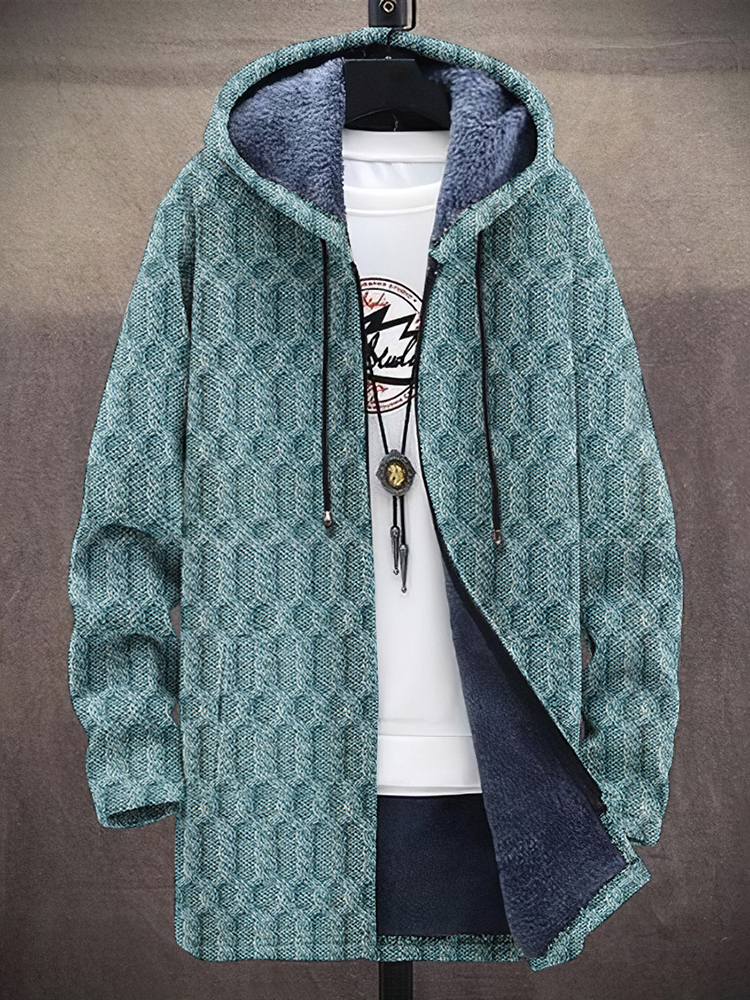Men's Vintage Knitted Graphic Art Comfort Plush Hooded Coat