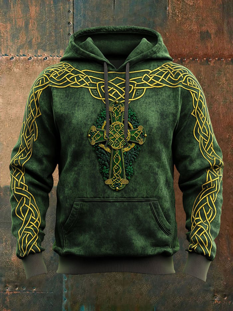 Men's St. Patrick's Day Shamrock Cross Art Print Hoodie