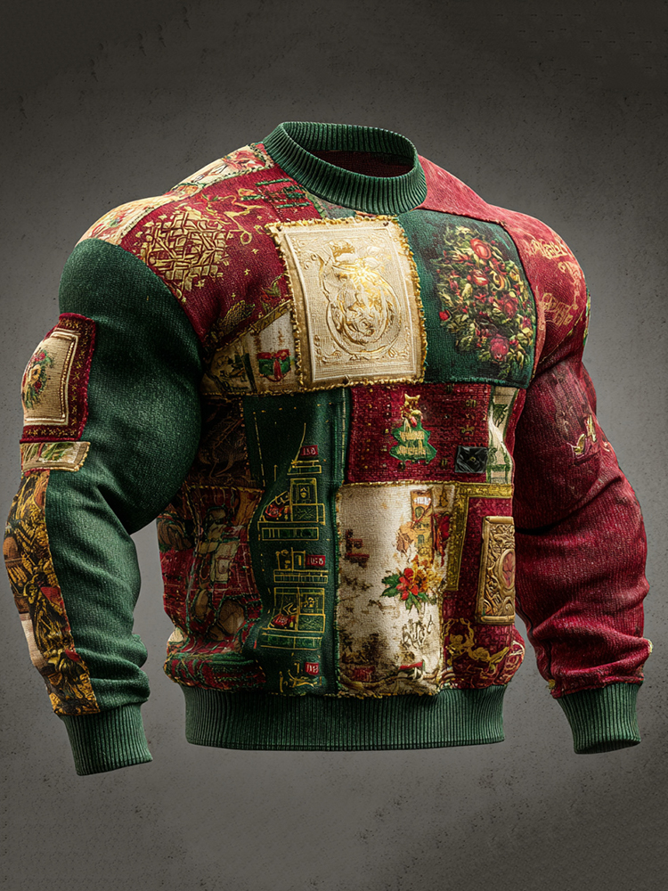 Men's Christmas-themed Patchwork Sweatshirt