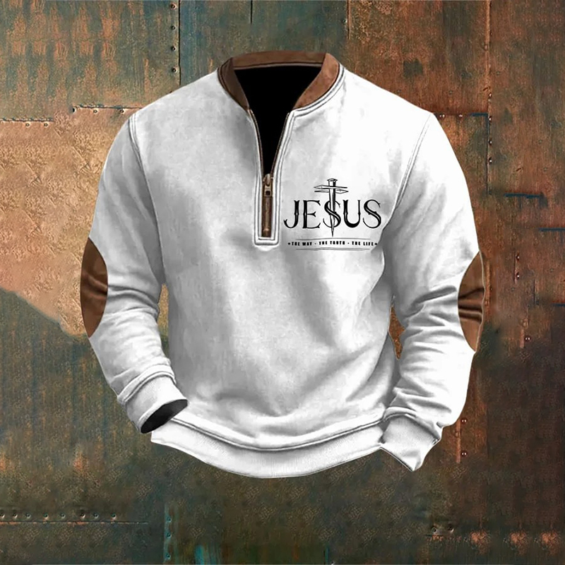 Men's Faith Over Fear Printed Zip Collar Sweatshirt