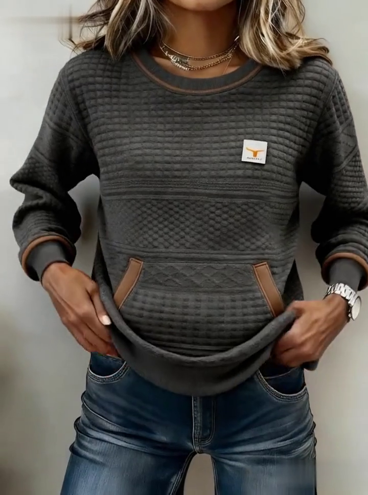 Women'S Casual Color-Blocked Print Pullover Sweatshirt