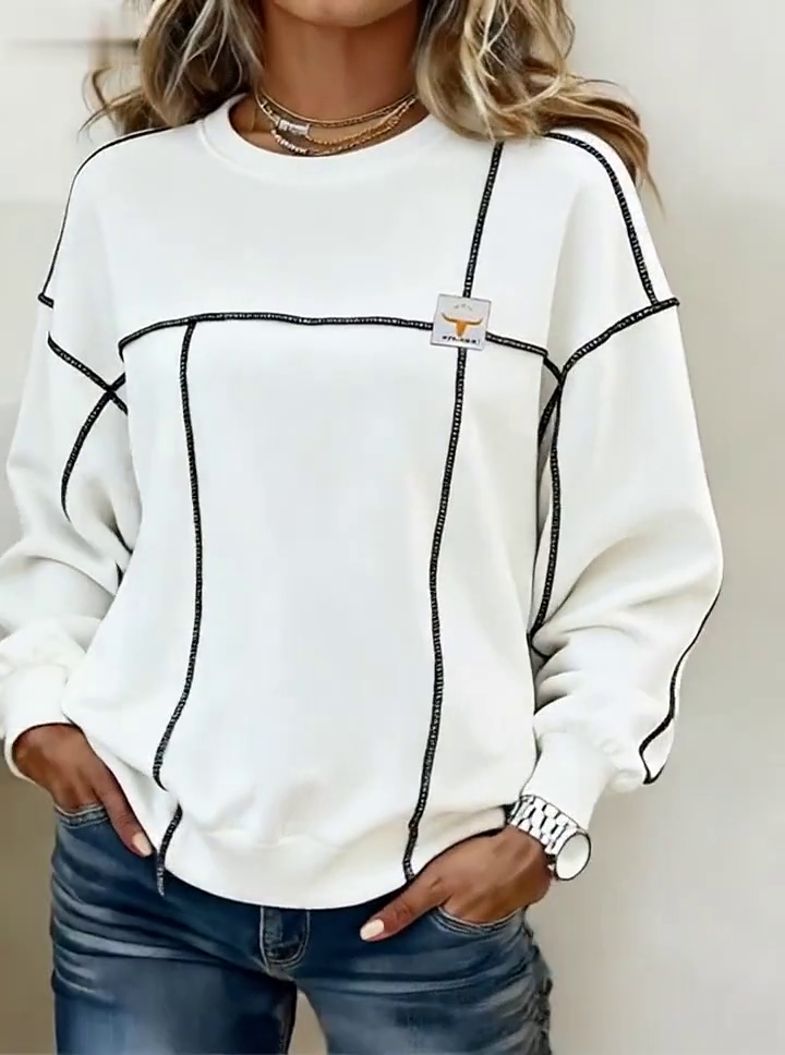 Women'S Casual Color-Blocked Pullover Sweatshirt