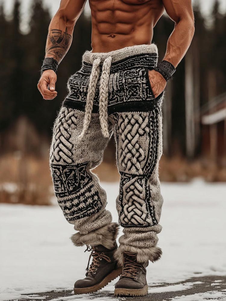 Men's Viking Celtic Knot Pattern Art Cozy Knit Sweatpants