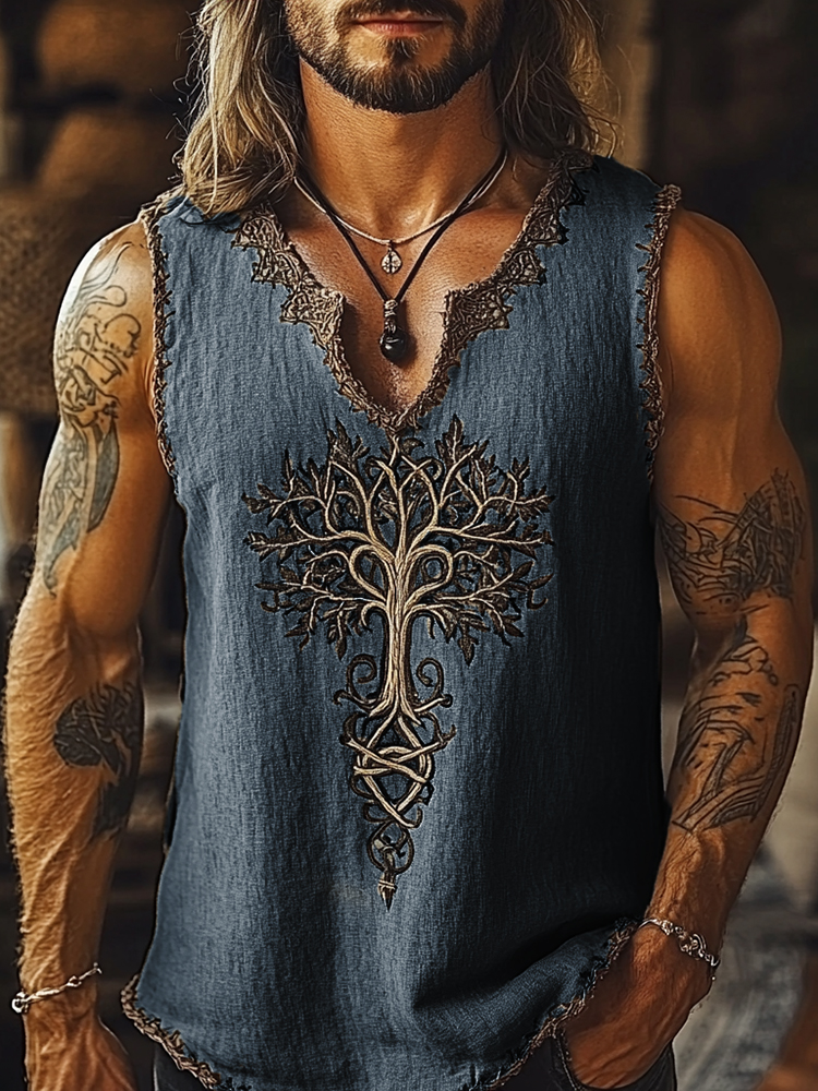 Men's Viking Tribal Celtic Tree Of Life Art V Neck Tank Top