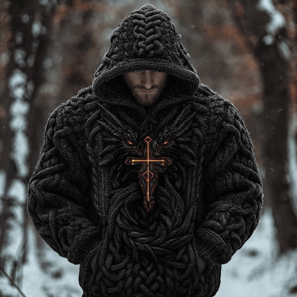 Men's Viking Celtic Dragon Chunky Hooded Sweater