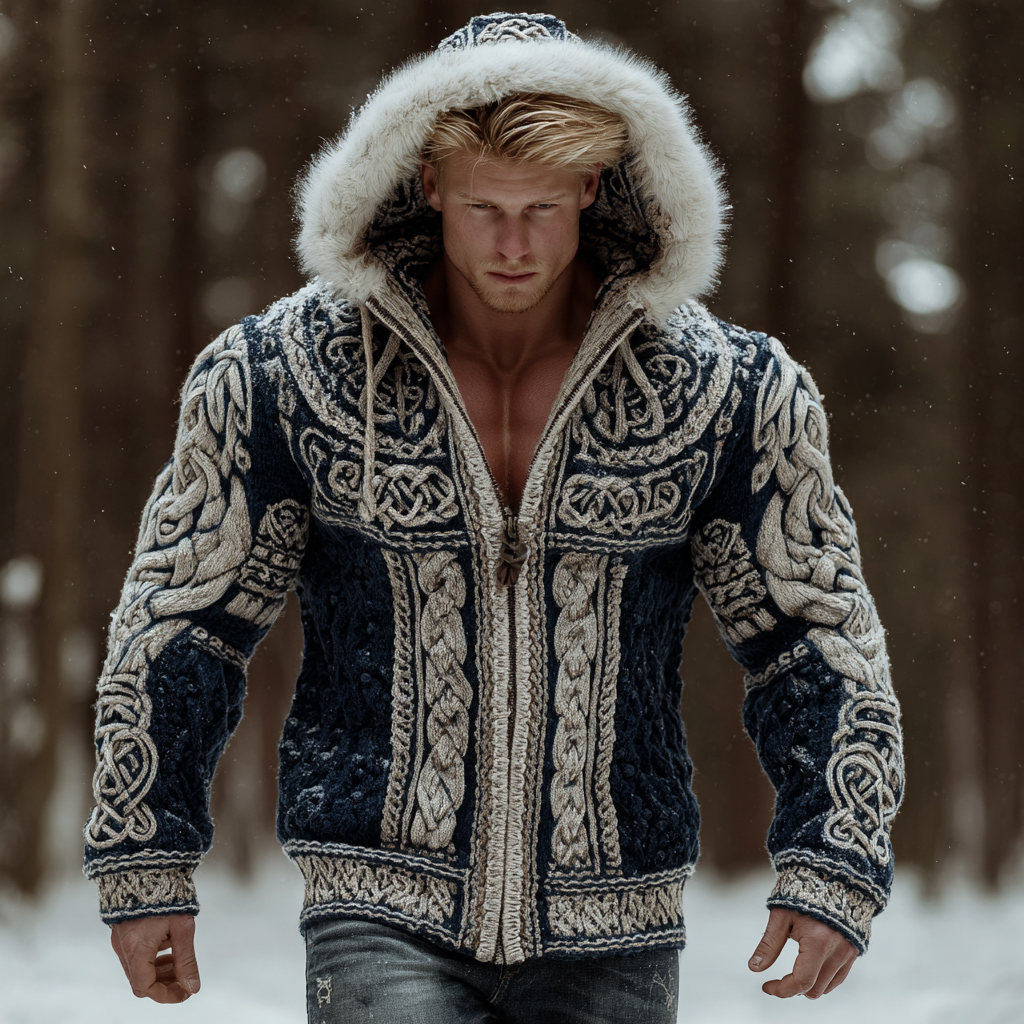 Men's Celtic Knot Knit Jacquard Collar Sweater