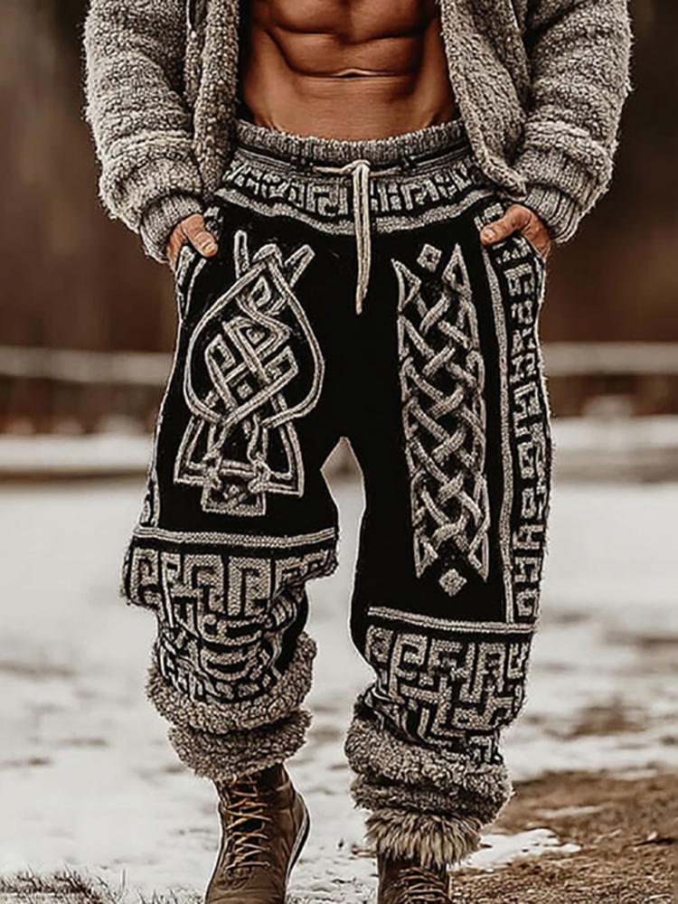 Men's Viking Celtic Knot Pattern Art Cozy Knit Pants