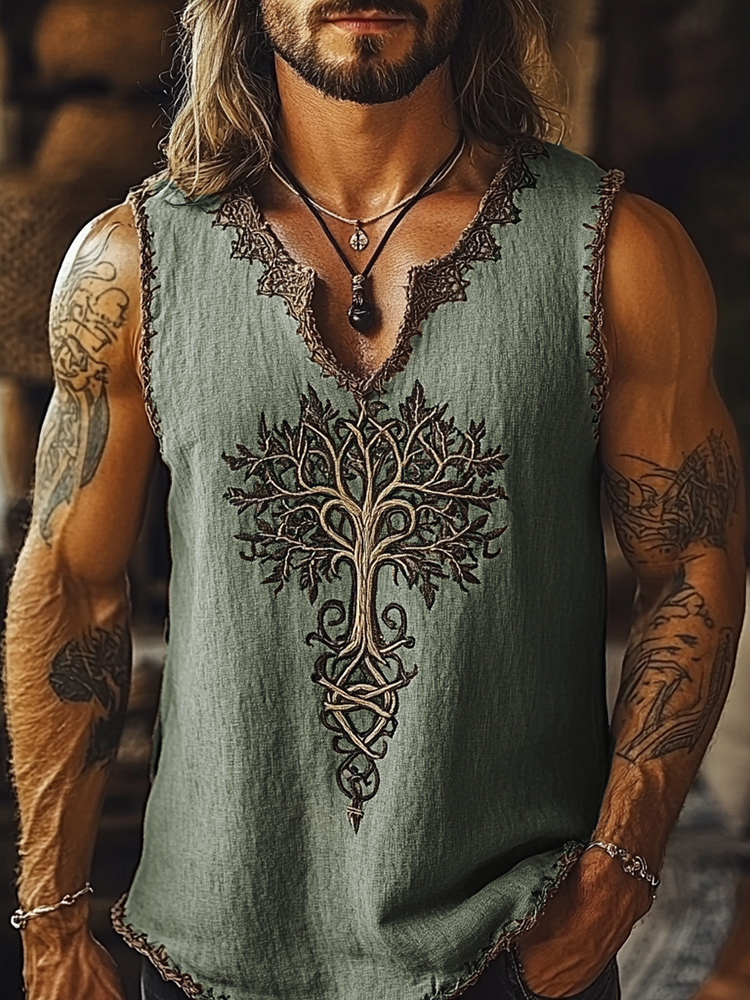 Men's Viking Tribal Celtic Tree Of Life Art V Neck Tank Top