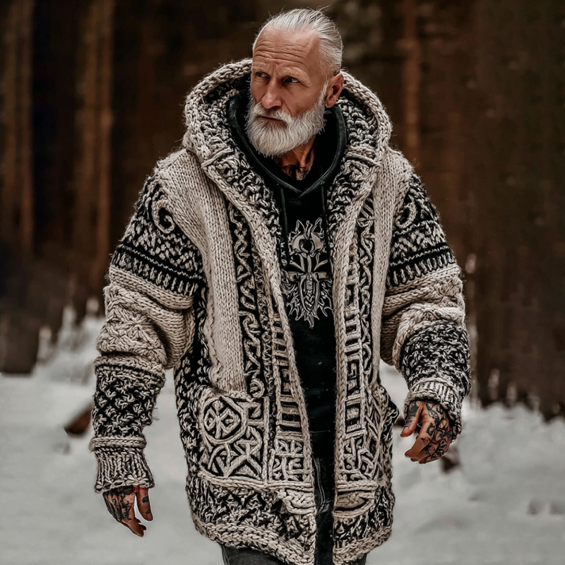 Men's Viking Celtic Geometry Zipper Cozy Hooded Sweater