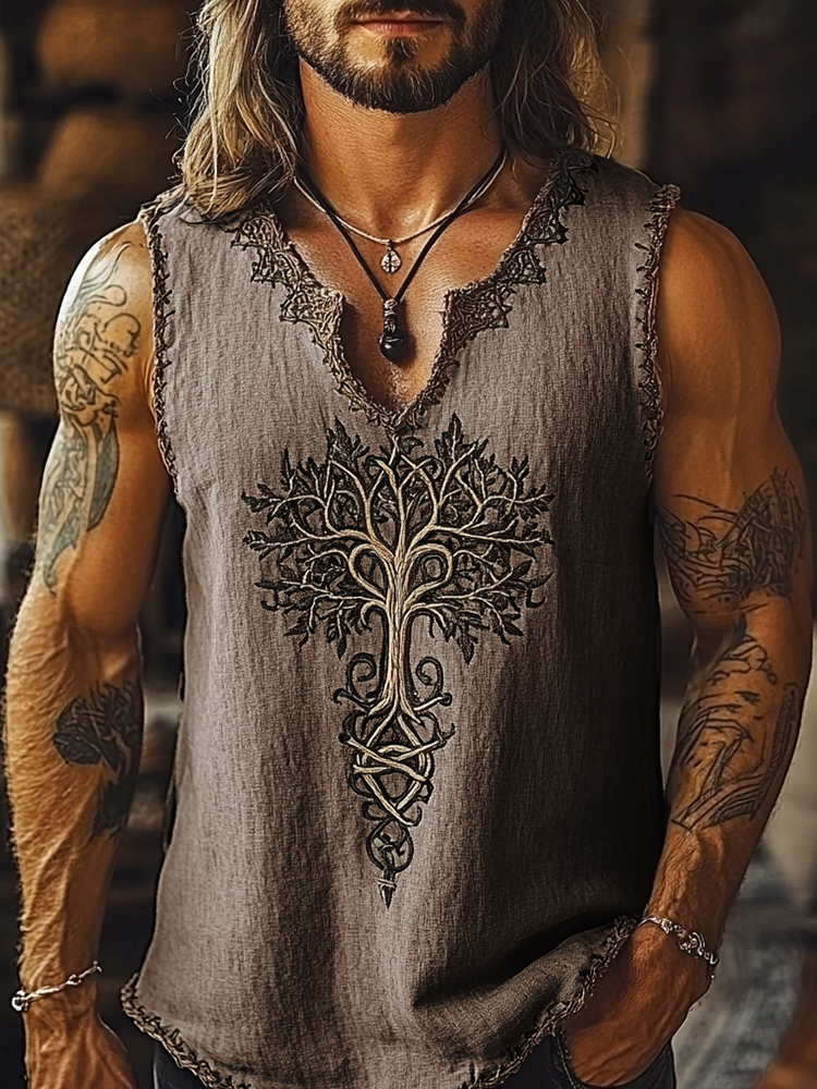 Men's Viking Tribal Celtic Tree Of Life Art V Neck Tank Top