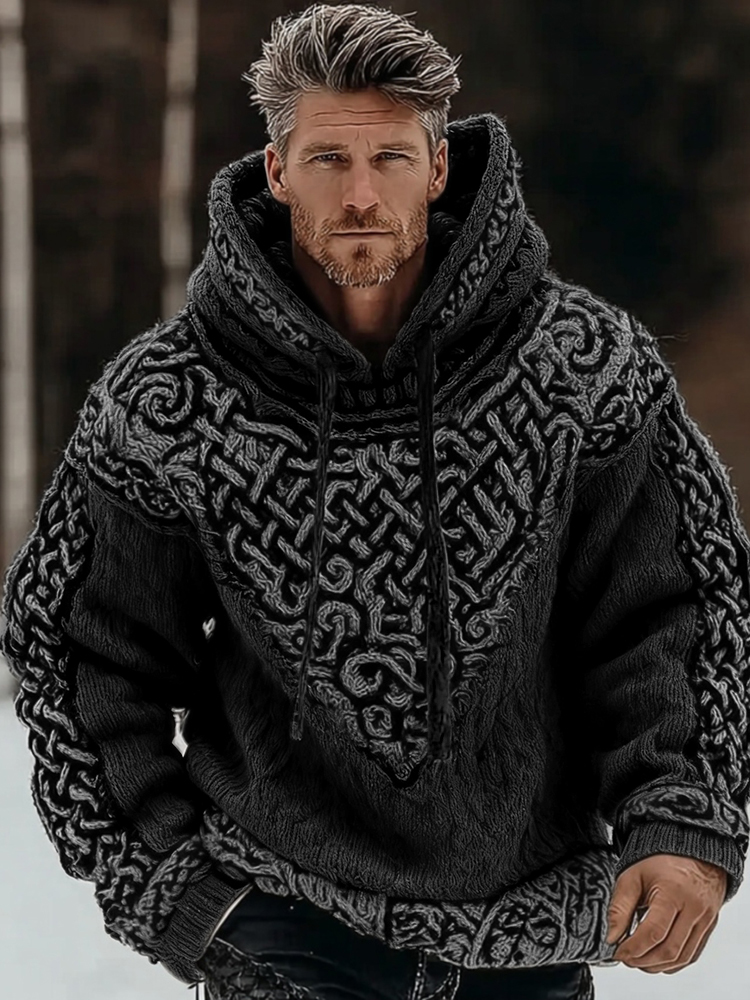 Men's Viking Celtic Art Cozy Knit Hooded Sweater