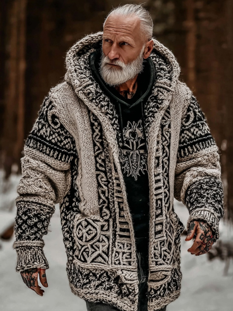 Men's Viking Celtic Geometry Zipper Cozy Hooded Sweater