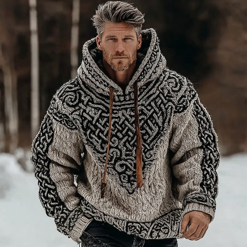 Men's Viking Celtic Art Cozy Knit Hooded Sweater