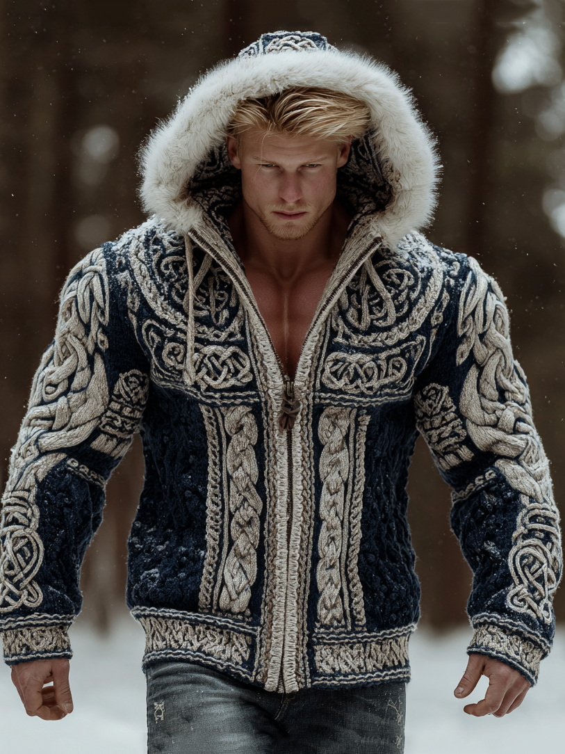 Men's Celtic Knot Knit Jacquard Collar Sweater