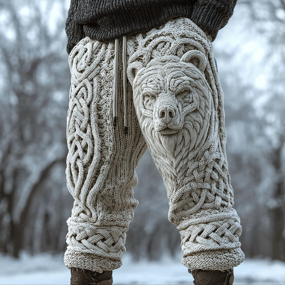 Men's Viking Inspired Celtic Bear Vintage Chunky Knit Pants