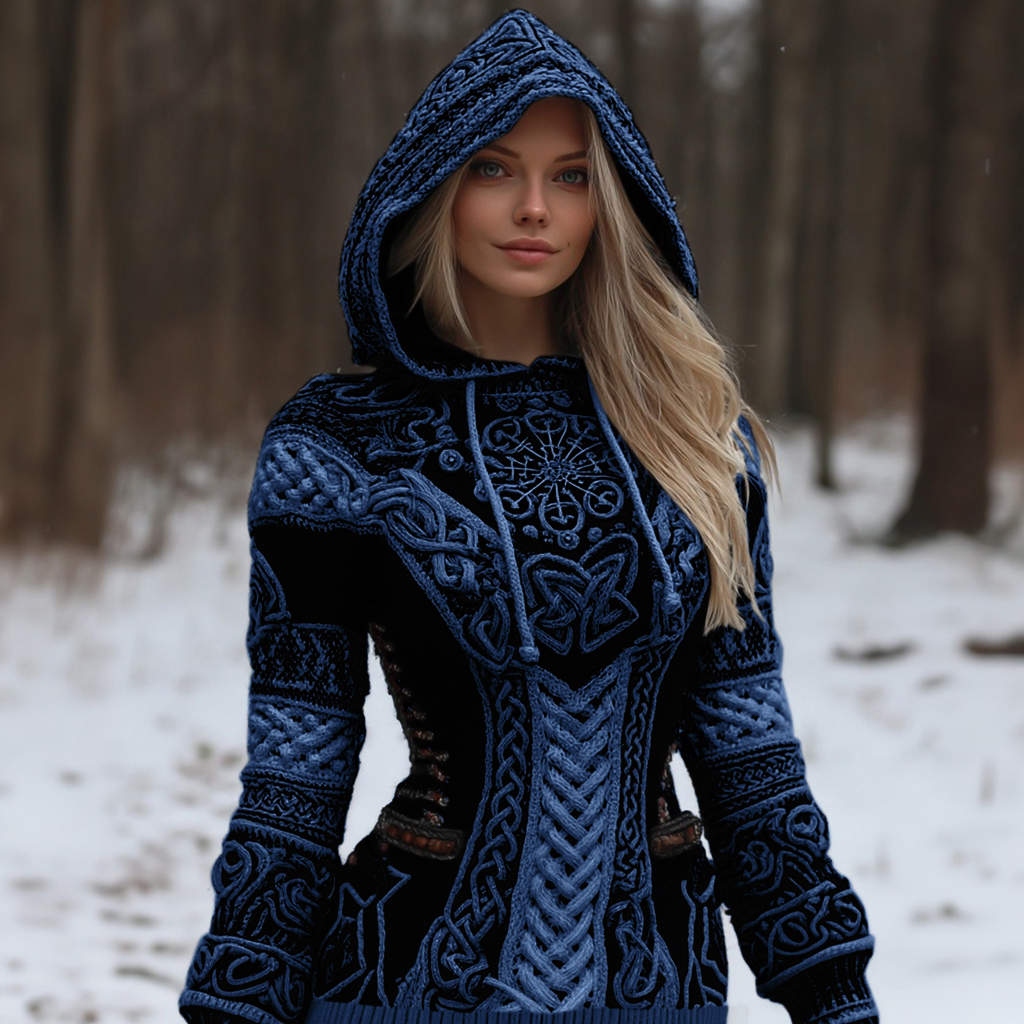 Women's Vintage Viking Celtic Knot Vegvisir Rune Knit Sweater