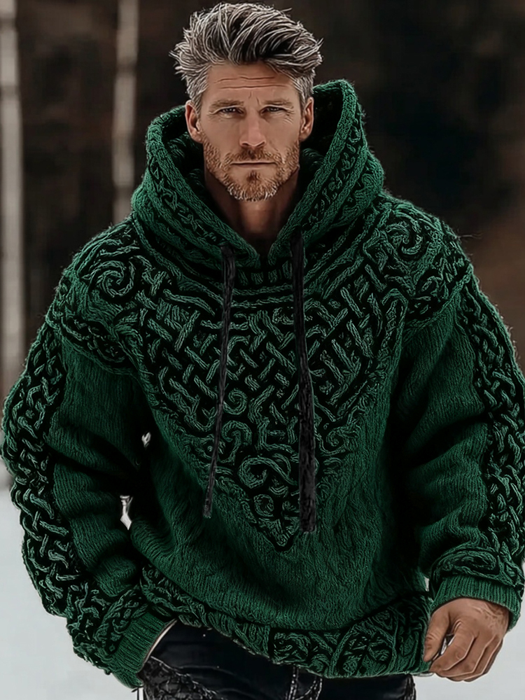 Men's Viking Celtic Art Cozy Knit Hooded Sweater