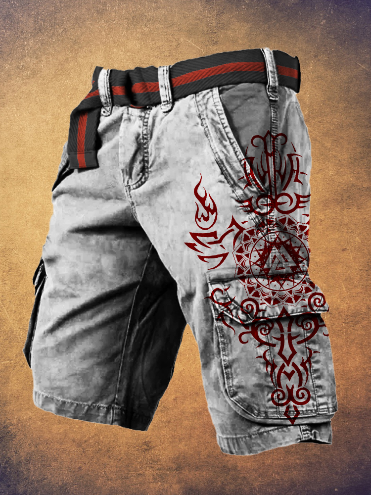 Viking Warrior Print Men's Cargo Shorts
