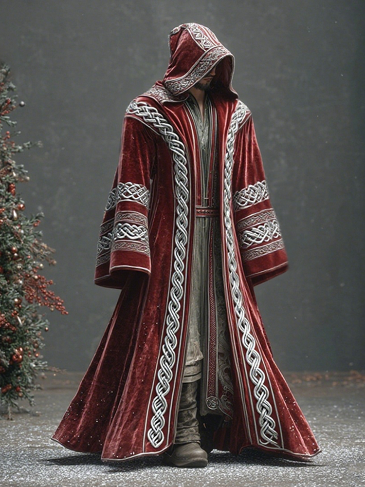 Men's Christmas Patchwork Celtic Knot Embroidery Cos Hooded Cloak