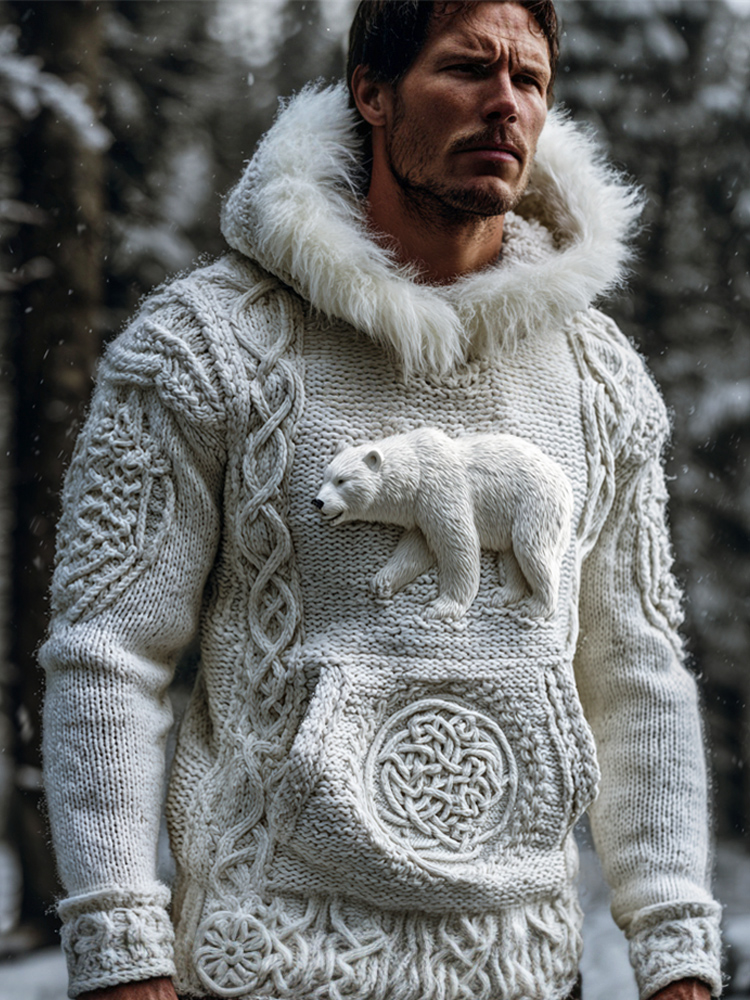 Glacier Polar Bear Celtic Knot Art Men's Hooded Sweater