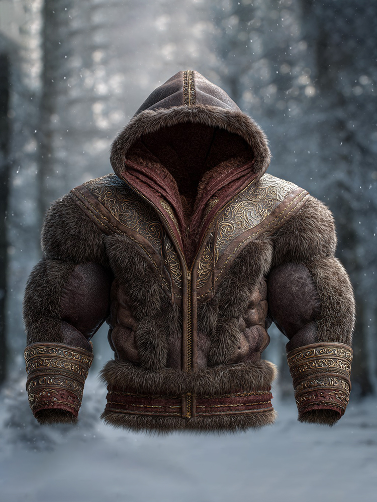 Men's Retro Muscle Lines Character Pattern Zipper Hoodie