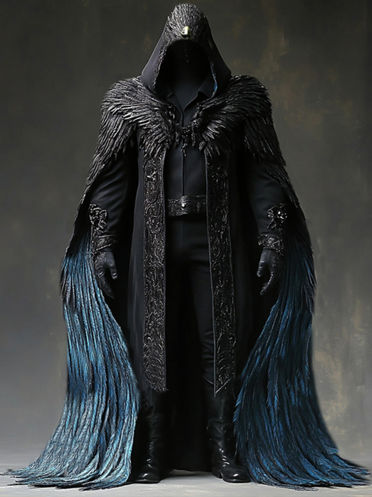 Men's Viking Eagle Feather Design Hooded Cloak