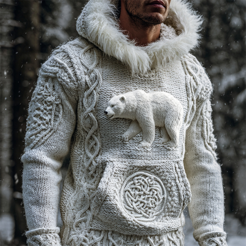 Glacier Polar Bear Celtic Knot Art Men's Hooded Sweater