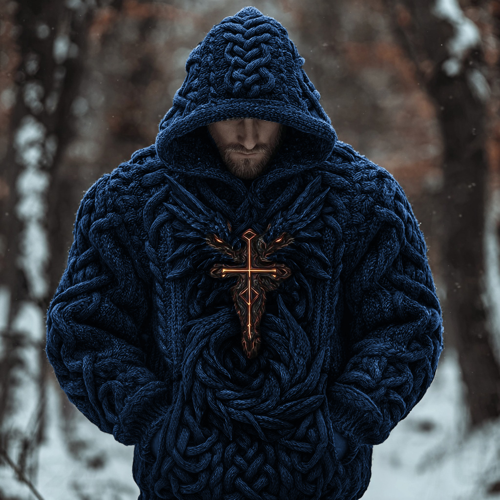 Men's Viking Celtic Dragon Chunky Hooded Sweater