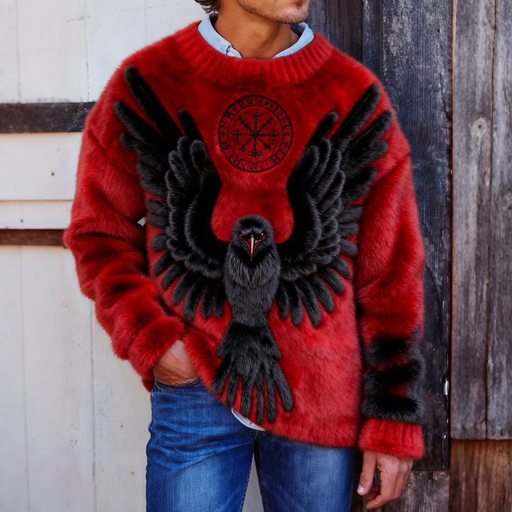 Men's Viking Raven & Vegvisir Pattern Cozy Plush Sweatshirt