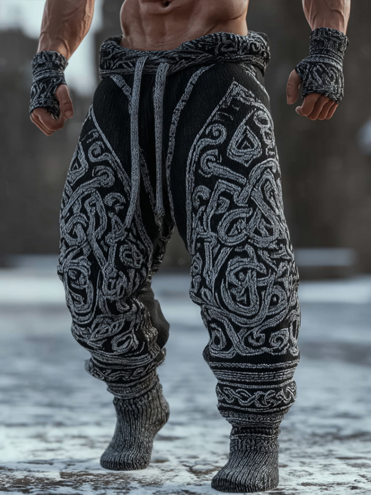 Men's Viking Style Thick Needle Celtic Knot Knitted Contrasting Sports Pants